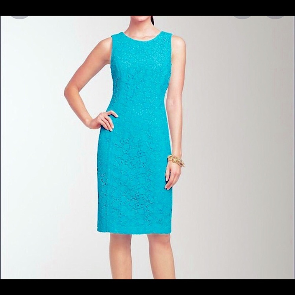 Talbots size 12 turquoise blue lace sheath dress